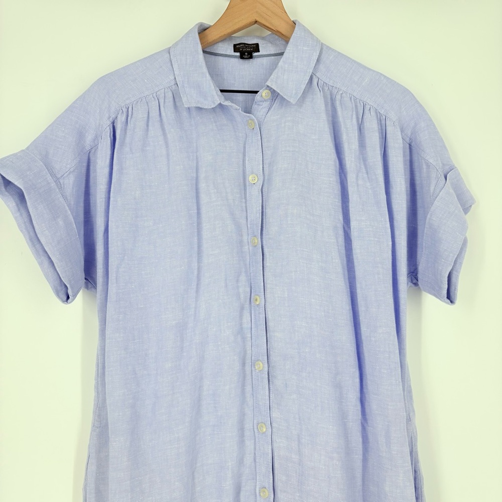 J. Crew Baird McNutt Relaxed Fit Short Sleeve Irish Linen Blue Shirt Dress - Picture 13 of 13